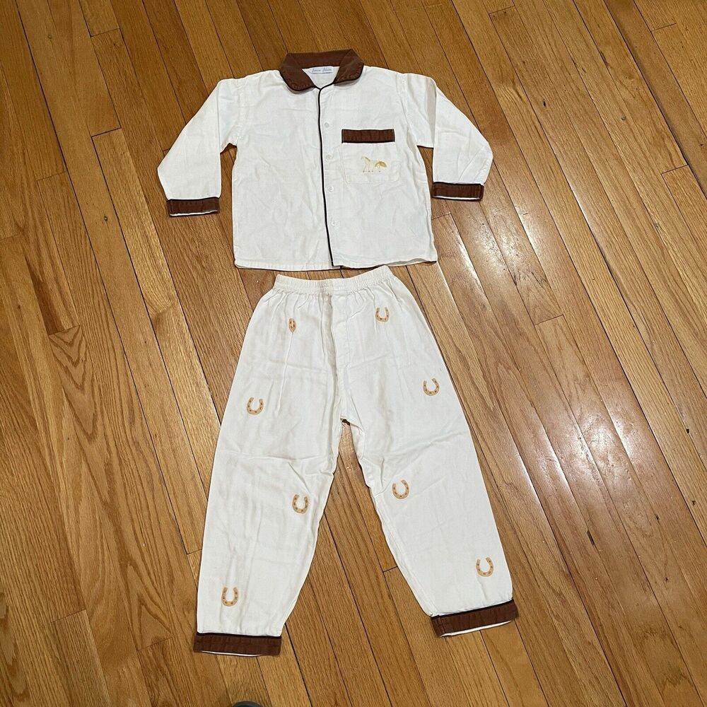 Jeanine Johnsen Boys 2 Piece Pajamas Size 5 Equestrian Horses Theme Handsmocked